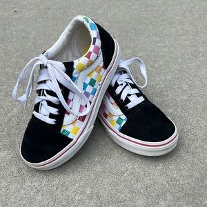 Vans. Kids Black Checker Rainbow